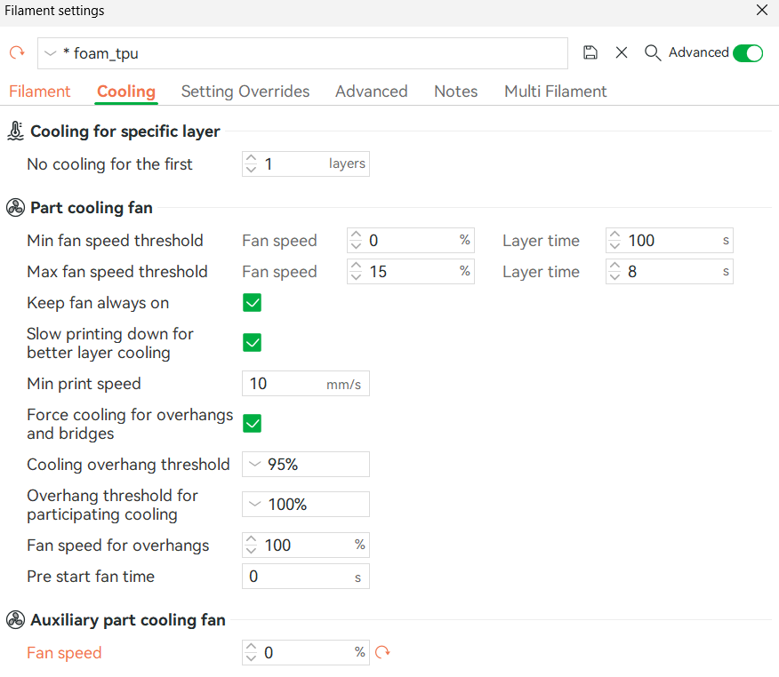 Temperature settings
